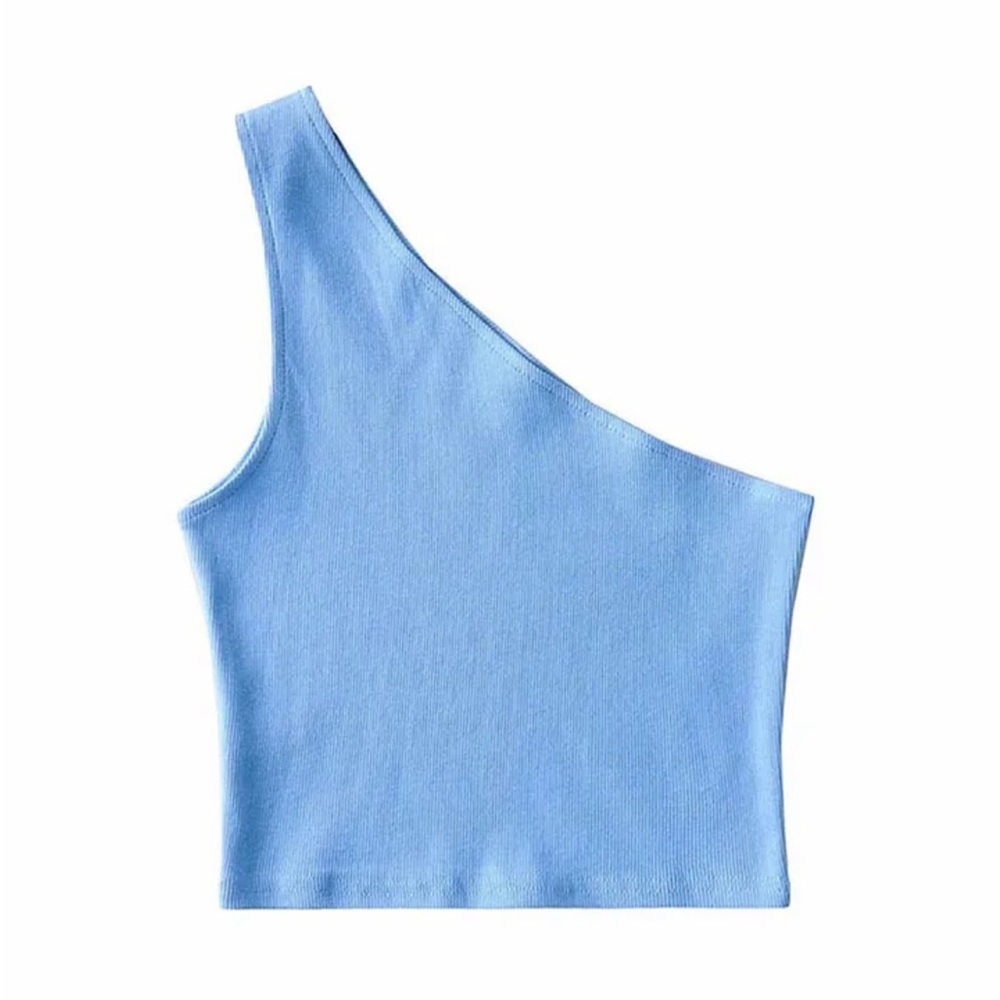 Blue one shoulder ribbed crop top